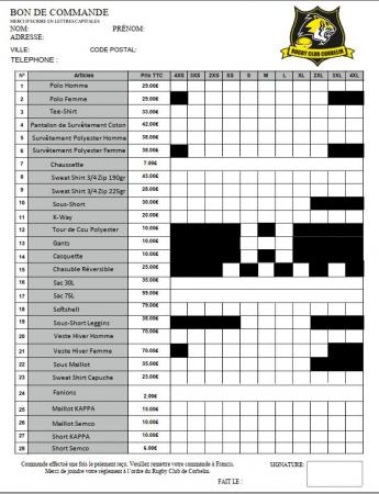 Bon de Commande de la Boutique